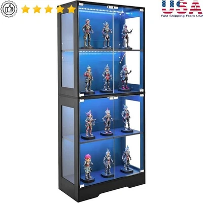 Sturdy Curio Cabinet Tempered Glass Doors LED Lighting Display Storage Unit New - Image 1 of 4
