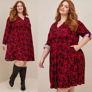Torrid Disney Mickey Mouse Shirt Dress Size 6X 30 Holiday Plaid Soft Button Up - Picture 1 of 11