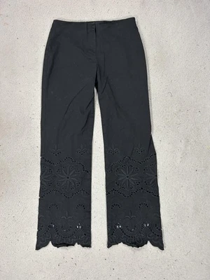 Saks Fifth Avenue Pants Womens 2 Black Eyelet Embroidered Scallop Hem Dressy - Image 1 of 4