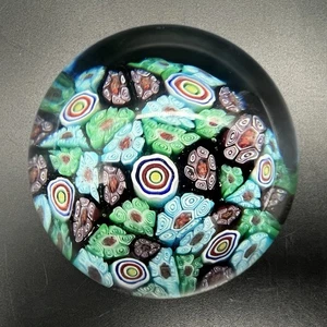 Vintage Murano Millefiori Mini Art Glass Paperweight In Green Red Yellow Blue - Picture 1 of 16