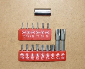Bit Satz 16tlg. Torx Bits Bitsatz Bit-Adapter 1/4" T5-T50 für Handy-Reparatur - Bild 1 von 2