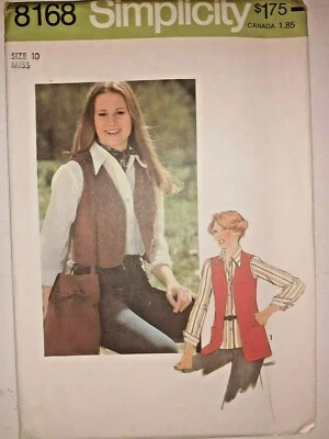 Vest Cropped Long Shoulder Bag 10 Simplicity Sewing Pattern 8168 VTG 70's UC FF  - Image 1 of 4