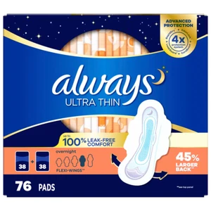 Always Ultrathin Overnight Pads 76 Count - Picture 1 of 1