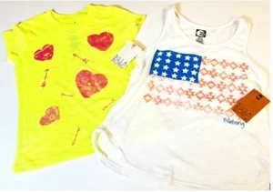 Set of 2 Billabong Girls Kids Tops TShirt Sz XS/S NWT Flag Tank Top & Hearts Tee - Picture 1 of 6
