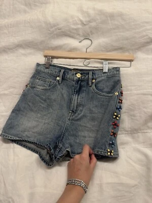 Juicy Couture Denim Shorts Floral Beading W25 Bejewelled High Waisted Beads - Image 1 of 3