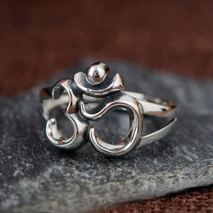 Om Ohm Ring 925 Sterling Silver Buddhism Namaste Yoga Adjustable #2 - Picture 1 of 5