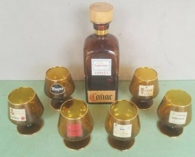 Garvey Esplendido Brandy Cognac 6 Snifters w/ Bottle Man Cave Bar Mid-Century - Image 1 of 4