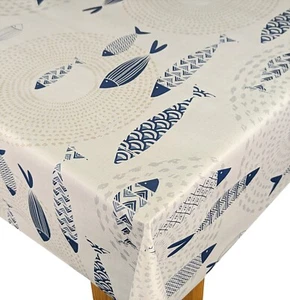Seaside Fish Blue Tex PVC Vinyl Wipe Clean Oilcloth Tablecloth - Picture 1 of 3
