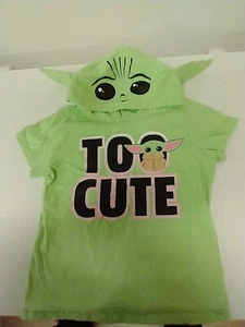 STAR WARS BABY YODA "TOO CUTE" GREEN HOODED SHIRT SIZE 7 - Picture 1 of 6
