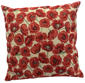 Poppies Tapestry Cushion, Floral, Cotton, Various Sizes + FREE DOOR STOP - Picture 1 of 12