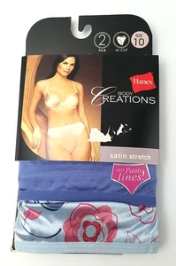 Hanes Her Way Body Creations hochgeschnittene Satinhöschen 2 Paar Größe 10 blau 2004 neu aus altem Lagerbestand - Bild 1 von 8
