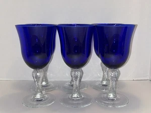 Copas de vino de vidrio soplado azul cobalto vintage martillado vástago transparente 16 oz - Imagen 1 de 9