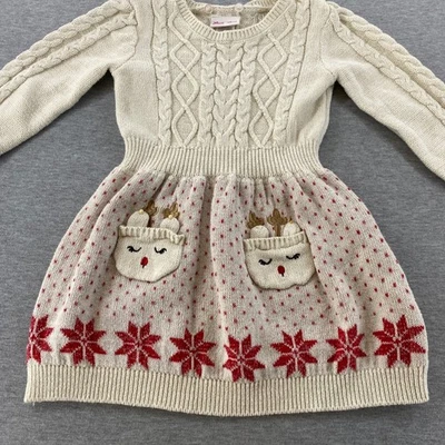 Little Lass Girls Cream Reindeer Fair Isle Knit Sweater Dress Size 4 Christmas - Image 1 of 4