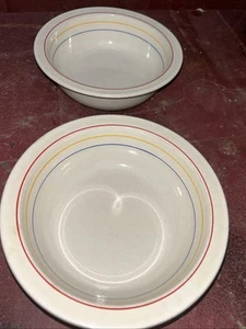 Pair Vintage Rainbow striped Cereal bowl Epoch Korea 7x2” - Picture 1 of 5