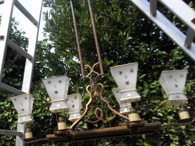 Art Déco lustre suspension Genet Michon Petitot ... monture cuivre tulipe carrée - Photo 1/4