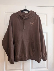Ariat Brown Drawstring Hoodie With American Flag Back Men's Size Large - Picture 1 of 4