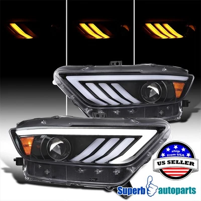 For 2015-2022 Mustang HID/Xenon Shiny Black Projector Headlights Sequential LED Foto 1 de 4