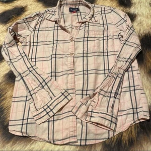 Children’s Place Sparkle Button Down Plaid Shirt Girls Size XL / 14 Light Pink - Picture 1 of 6