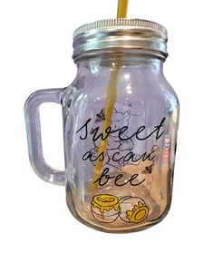 Disney Winnie the Pooh Sweet as Can Bee 21 Ounce Glass Mason Jar Lid Straw - Picture 1 of 9