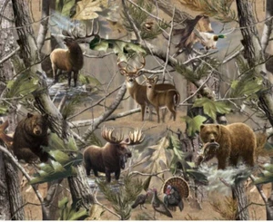 REAL TREE " ANIMALS IN THE FOREST CAMO SOLD BY THE YARD - Picture 1 of 1