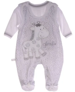 Baby Anzug Strampler aus weichem Velours in Grau mit Giraffe und Langarmshirt - Bild 1 von 1