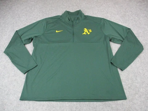 Oakland As Athletics Shirt Mens 3XL XXXL Green Yellow Nike 1/4 Zip MLB Baseball Cover