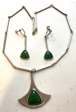 Antique necklaces, earrings, silver, jadoite inserts, Corocraft