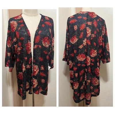 LuLaRoe Women's Lindsay Blue & Red Floral High Low Open Front Kimono S NWT - Image 1 of 4