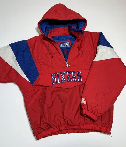 VTG 90s Philadelphia 76ers Sixers Starter Pullover Hooded Winter Jacket Coat L Cover