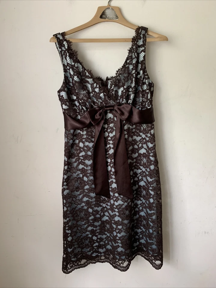 Eliza J Womens Dress 6 Brown Babydoll Y2K Lace Twee Empire Waist Bow VTG USA - Image 1 of 4