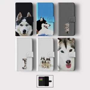 CASE FOR IPHONE 15 14 13 12 11 SE WALLET FLIP PHONE COVER HUSKY SIBERIAN DOG - Picture 1 of 8