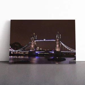 London Bridge At Night Canvas Wall Art Print Framed Picture Decor Living Room - Picture 1 of 7