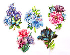 3D Easy Die Cut Card Toppers Mixed Flowers Blue & Violet 5 Designs Glitter FL71