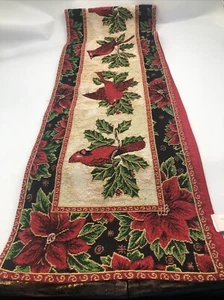 St Nicholas Square Christmas Table Runner Poinsettia Cardinal Tapestry 72"x12.5" - Picture 1 of 6