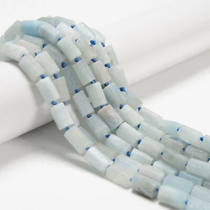 Natural Aquamarine Matte Faceted Cylinder Tube Beads Size 8x12mm 15.5'' Strand - Picture 1 of 2