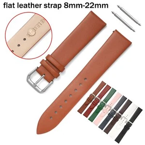 Watch Strap 8mm 10-16mm 17 18 19 20mm 21 22mm Ultra Thin Flat Leather Watch Band - Picture 1 of 20