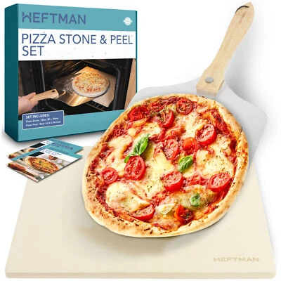 HEFTMAN Pizza Stone & Peel Set Paddle Baking Stone Oven Grill Cordierite Dough - Image 1 of 4