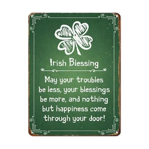 Shamrocks Clovers Irish Blessing Metal Tin Sign St Patricks Day Art Decor Sig... - Picture 1 of 7