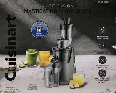Cuisinart Juice Fusion Spremiagrumi Lento Masticazione Facile Pulizia CSJ-600PCC - Immagine 1 di 2