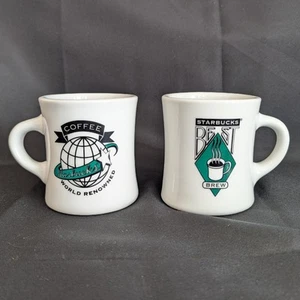 Pair Of Vintage Diner Style Starbucks 8oz Mugs Best Brew & World Renowned Coffee - Picture 1 of 6