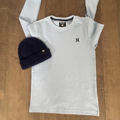 HURLEY Boy's Long Sleeve Athletic T-Shirt Medium Light Blue NWOT/Umbro Beanie - Image 1 of 4
