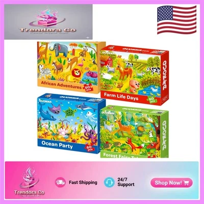 Juego de 4 rompecabezas de animales vibrantes para niños de 4 a 8 años - ¡Diversión educativa! Foto 1 de 4