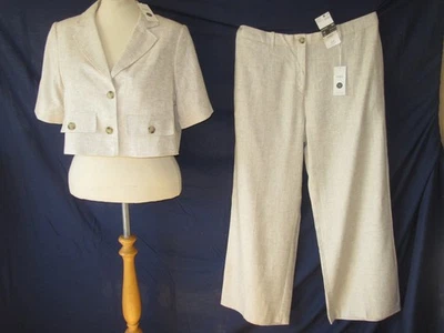 M&S  Linen Blend Jacket Blazer & Wide Leg Trouser Suit Short Sleeve Size 18 BNWT - Image 1 of 4