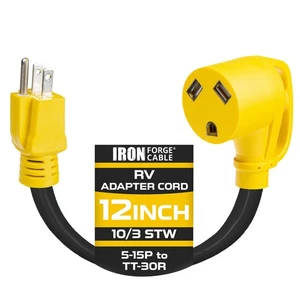 Adaptador para RV de 15 amperios a 30 amperios - 10/3 STW 5-15P enchufe macho a TT-30R hembra, amarillo - Imagen 1 de 5