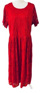 Torrid Red Lace Plus Size Midi Dress Sz 2 2X Pockets Short Sleeve Lined Stretchy - Picture 1 of 12