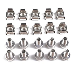 10Pcs Metal Nickel-Plated M5 Cage Nuts With Screws For Square Hole Racks Cabinet - Zdjęcie 1 z 12