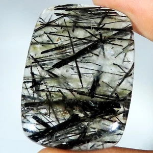 Natural Black RUTILE QUARTZ Cushion Cabochon Gemstone 58.00 CT 27x38x5 mm LM-70 - Picture 1 of 7