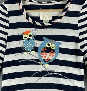 Top Búho Mcginn Anthropologie Talla Mediana Azul Marino Rayas Lentejuelas Búho - Imagen 1 de 7