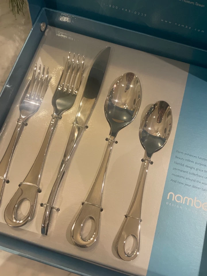 Nuevo Raro Nambe Acero Inoxidable FUEGO Place Setting Cuchara Cuchara Cena Tenedor Ensalada Foto 1 de 1