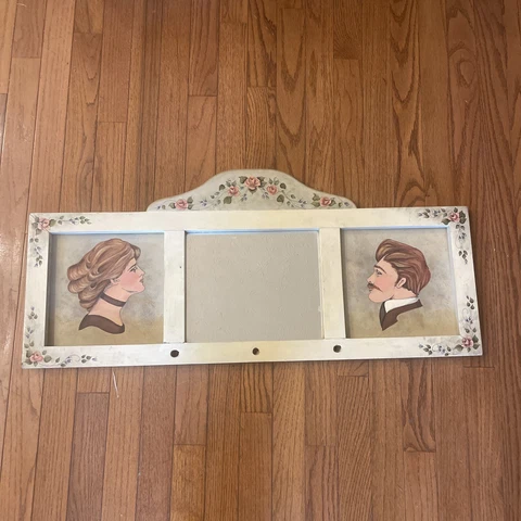 Vintage Wall hanging mirror hook Shabby Chic Victorian man lady 32”x11” Cover